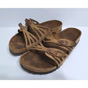 Birkenstock Granada Leather Sandals Brown Womens Size 8 39 Strappy Buckle